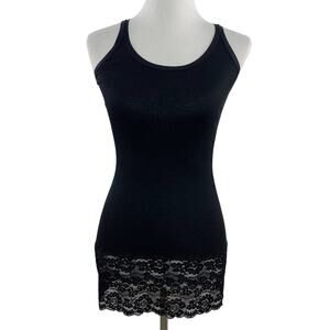 Femme Seven Barcelona Lace Trim Longline Layering Tank Top Black #FS14 Small S